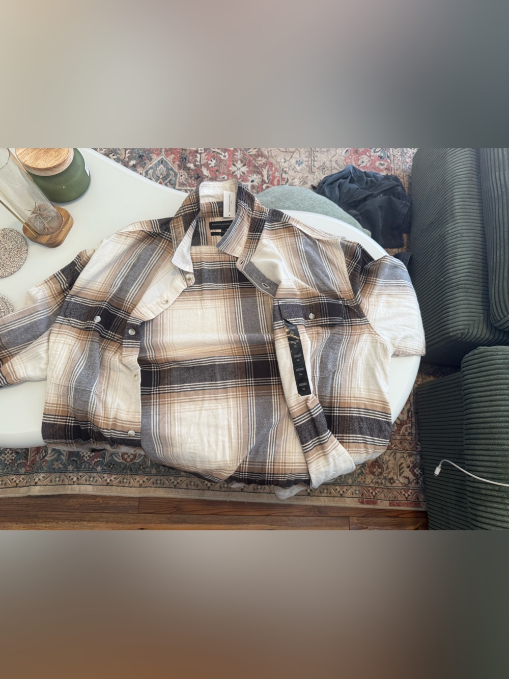 Banana Republic Plaid Button-Down in Beige, Brown & Black